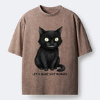 Kyoto-Lion Mischief Black Cat Meme Washed T-Shirt