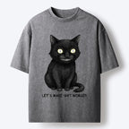 Kyoto-Lion Mischief Black Cat Meme Washed T-Shirt