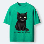 Kyoto-Lion Mischief Black Cat Meme Washed T-Shirt
