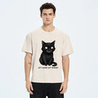 Kyoto-Lion Mischief Black Cat Meme Washed T-Shirt