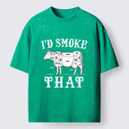 Kyoto-Lion Funny BBQ Cow Butcher Chart Art Washed T-Shirt