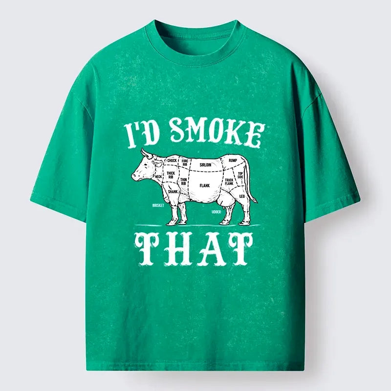 Kyoto-Lion Funny BBQ Cow Butcher Chart Art Washed T-Shirt