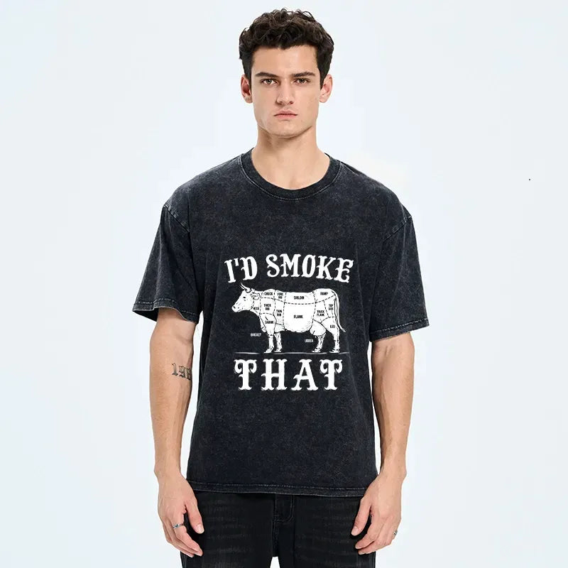 Kyoto-Lion Funny BBQ Cow Butcher Chart Art Washed T-Shirt