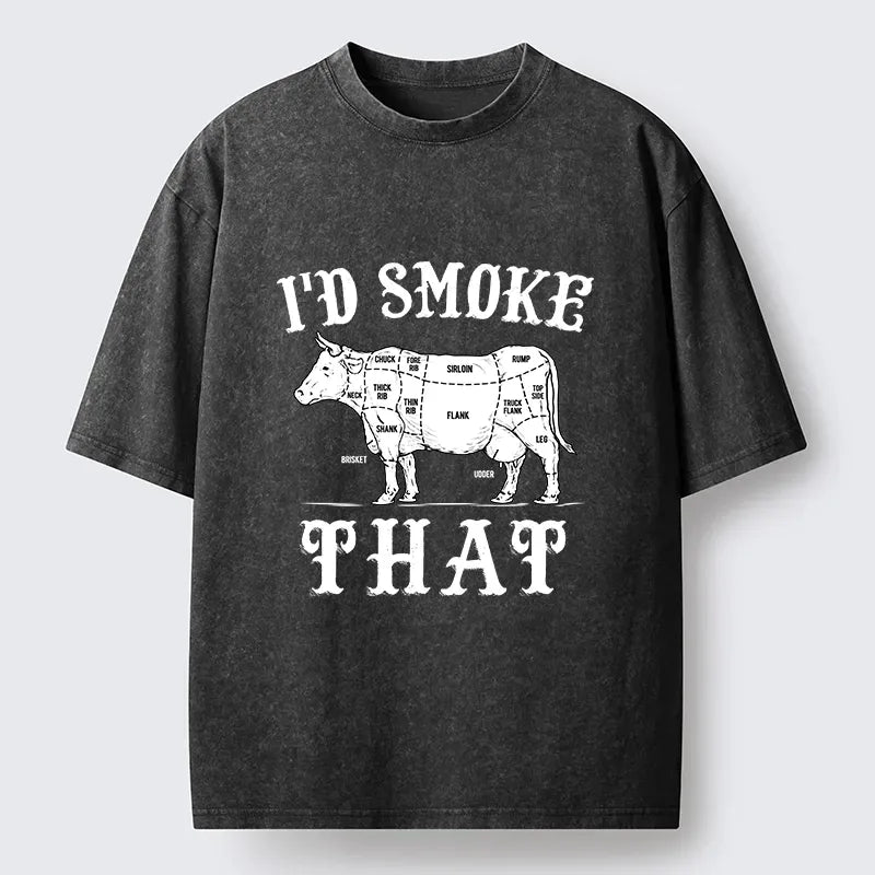Kyoto-Lion Funny BBQ Cow Butcher Chart Art Washed T-Shirt