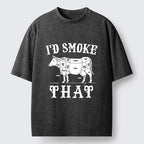 Kyoto-Lion Funny BBQ Cow Butcher Chart Art Washed T-Shirt