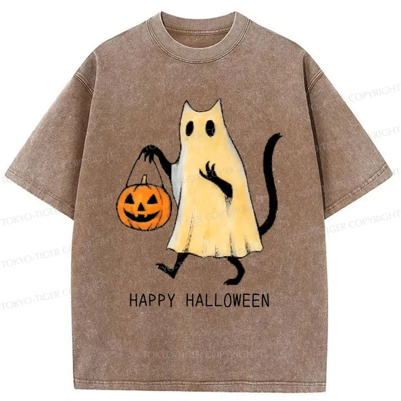 Kyoto-Lion Halloween Cat Soul Washed T-Shirt