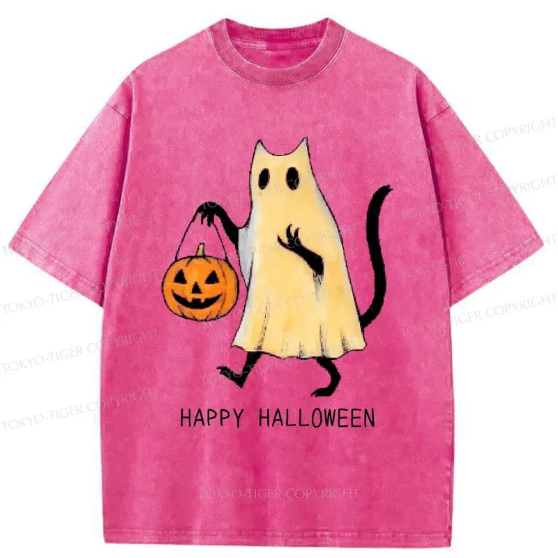 Kyoto-Lion Halloween Cat Soul Washed T-Shirt