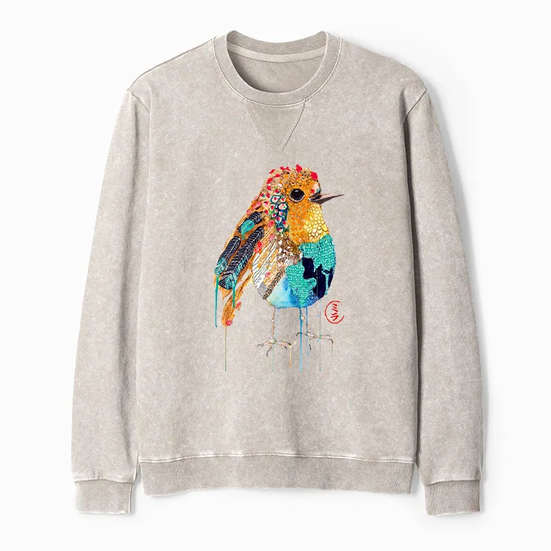 Kyoto-Lion Sparkly Wild Bird Washed Terry Sweatshirt