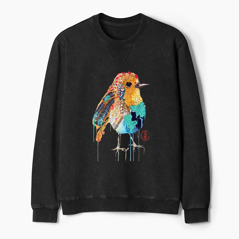Kyoto-Lion Sparkly Wild Bird Washed Terry Sweatshirt