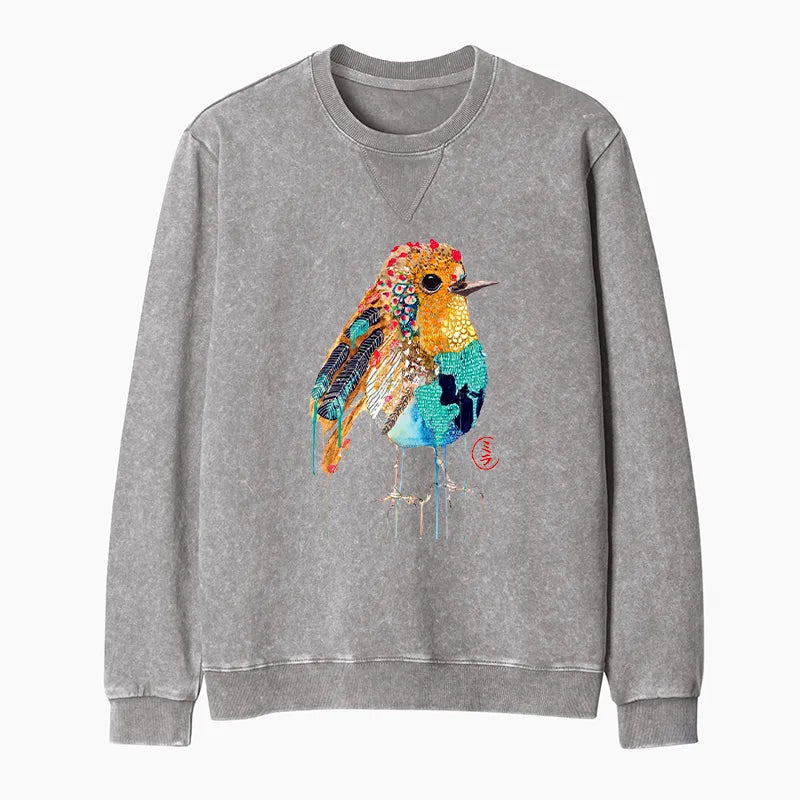 Kyoto-Lion Sparkly Wild Bird Washed Terry Sweatshirt