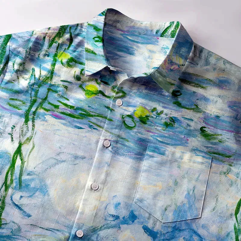 Kyoto-Lion Black Cat In The Lotus Pond Button-up Shirt