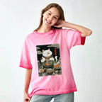Kyoto-Lion The Ramen-Loving Cat Gradient Washed T-Shirt