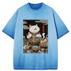 Kyoto-Lion The Ramen-Loving Cat Gradient Washed T-Shirt