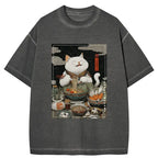 Kyoto-Lion The Ramen-Loving Cat Gradient Washed T-Shirt