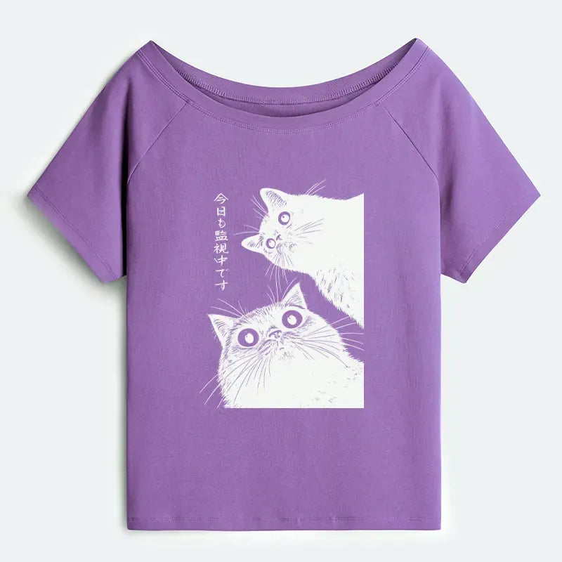 Kyoto-Lion The Cat Is Watching Today Off Shoulder T-Shirt