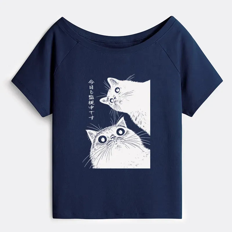 Kyoto-Lion The Cat Is Watching Today Off Shoulder T-Shirt
