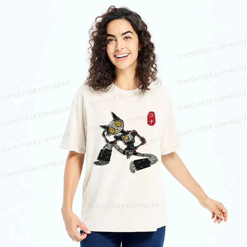 Trendy Robot Cat T-Shirt for Streetwear