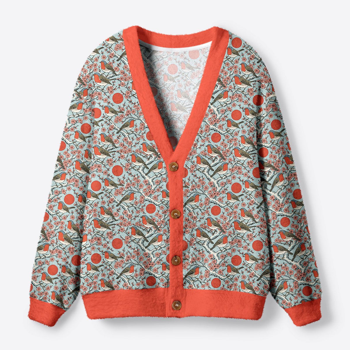 Kyoto-Lion Winter Blossoms and Feathered Melodies Ugly Cardigan Sweater