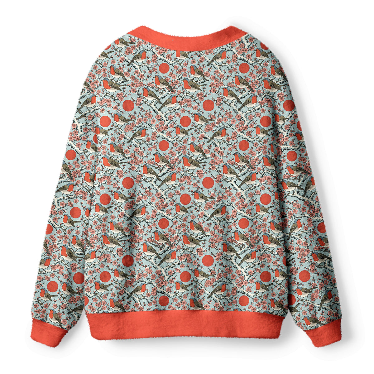 Kyoto-Lion Winter Blossoms and Feathered Melodies Ugly Cardigan Sweater