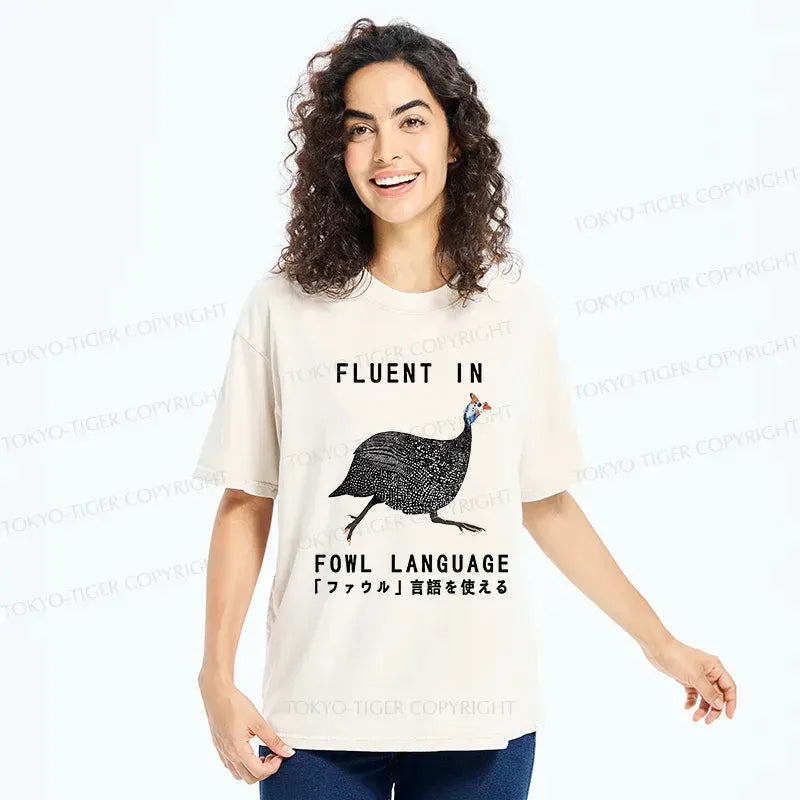 funny fowl language japanese washed t-shirt