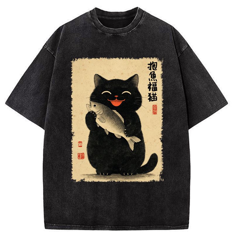 Unisex Cotton T-Shirt with Lucky Cat Print