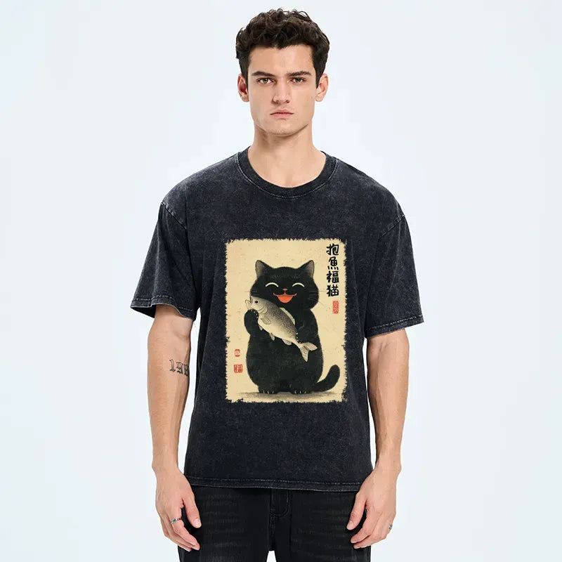 Kyoto-Lion A Lucky Cat¡¯s Catch Washed T-Shirt