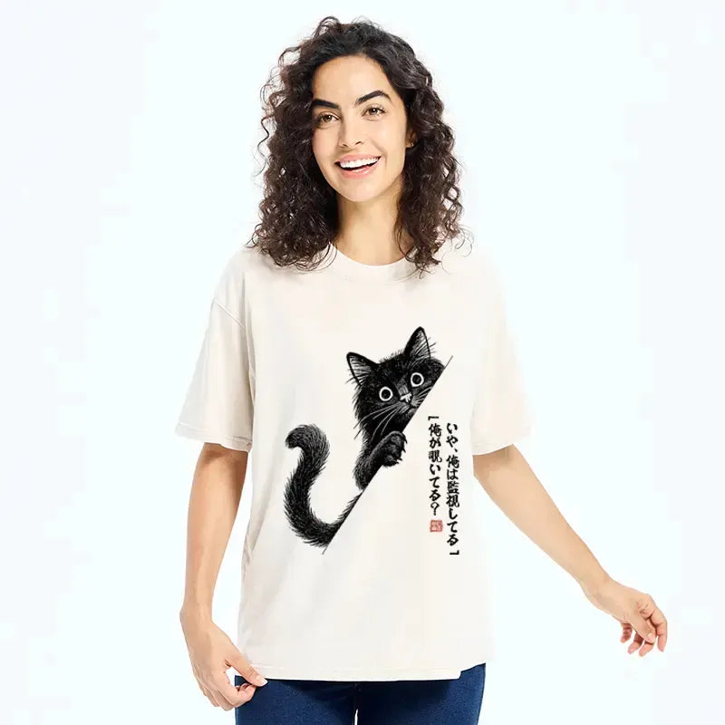 japanese vintage style cat shirt