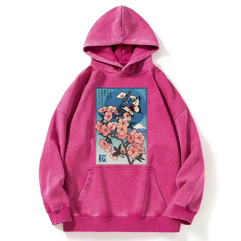 Washed Sakura Hoodie for Streetwear