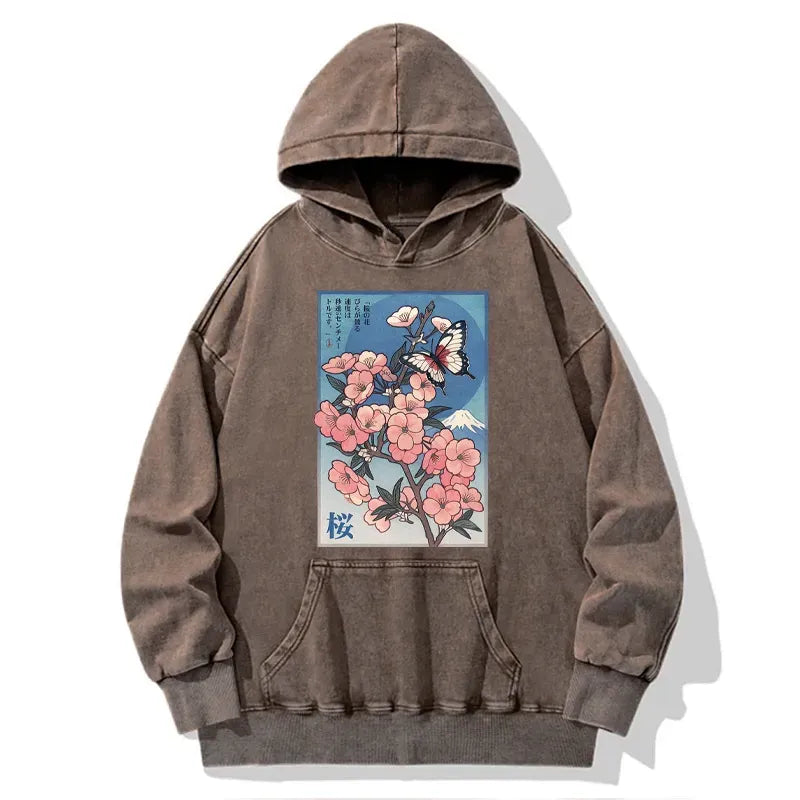 Washed Sakura Hoodie for Streetwear