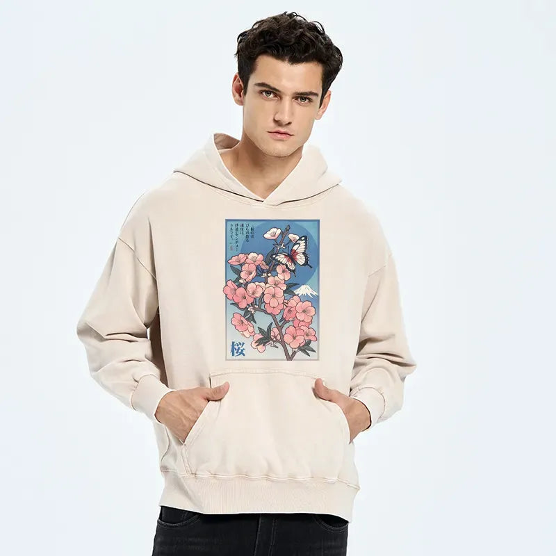 Washed Sakura Hoodie for Streetwear