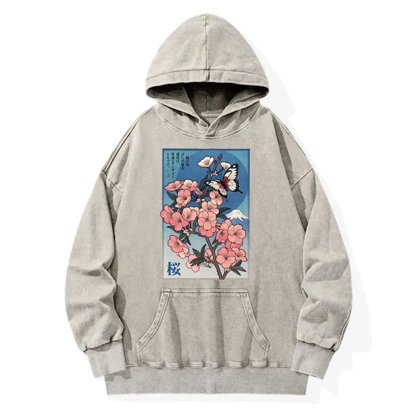 Kyoto-Lion Ukiyoe Japanese Cherry blossoms Poster Washed Hoodie
