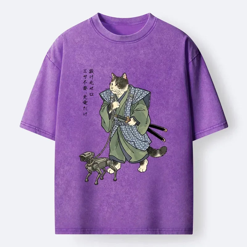 Washed cat t-shirt for streetwear