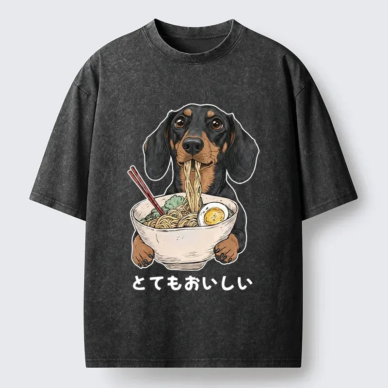 Cute Dog Eating Noodles Meme T-Shirt