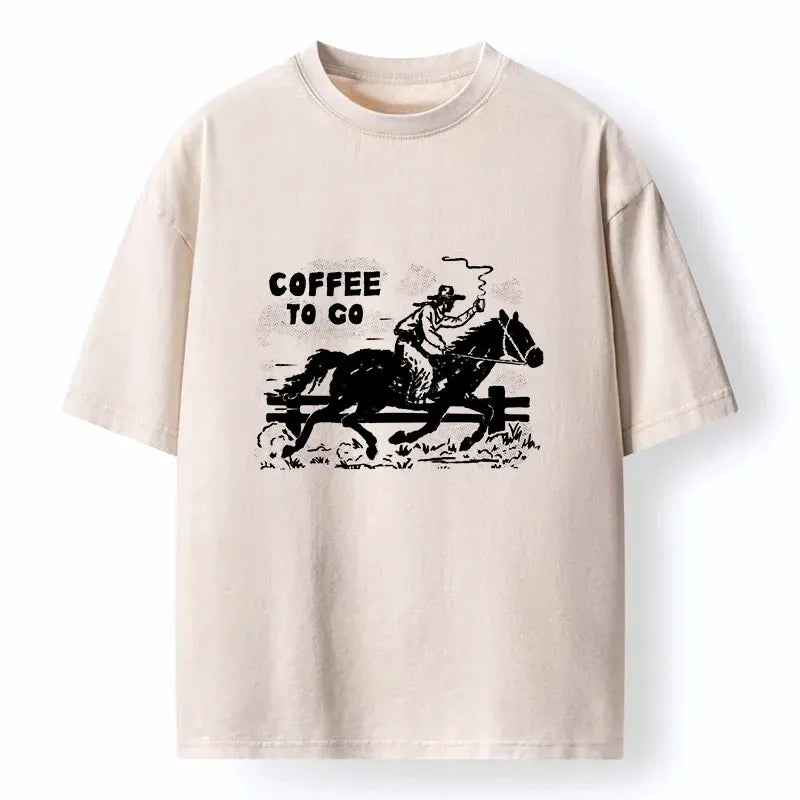 Kyoto-Lion Cowboy With Coffee To Go Washed T-Shirt