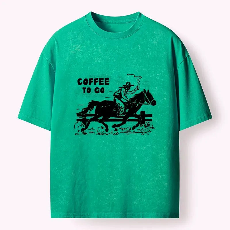 Kyoto-Lion Cowboy With Coffee To Go Washed T-Shirt