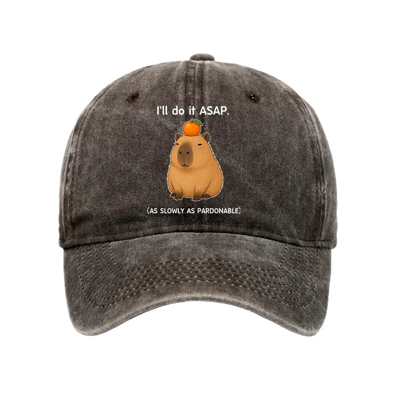 Kyoto-Lion Slow Task Capybara Meme Washed Cap