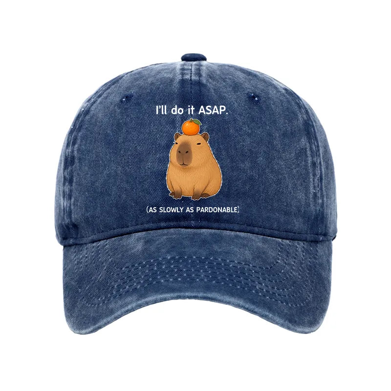 Kyoto-Lion Slow Task Capybara Meme Washed Cap