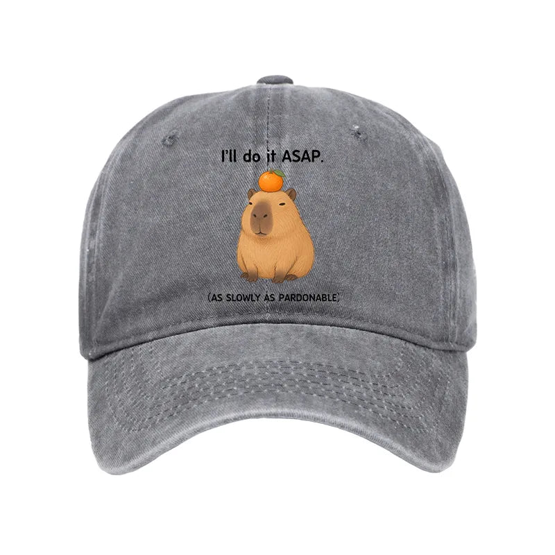 Kyoto-Lion Slow Task Capybara Meme Washed Cap
