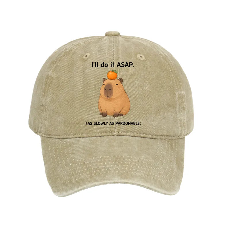 Kyoto-Lion Slow Task Capybara Meme Washed Cap