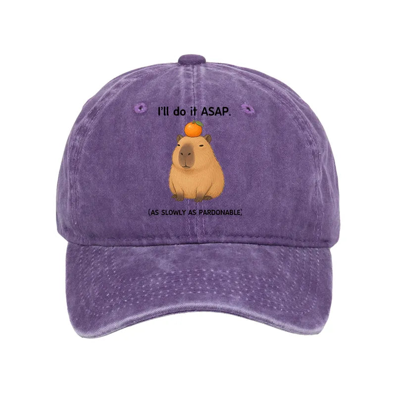 Kyoto-Lion Slow Task Capybara Meme Washed Cap