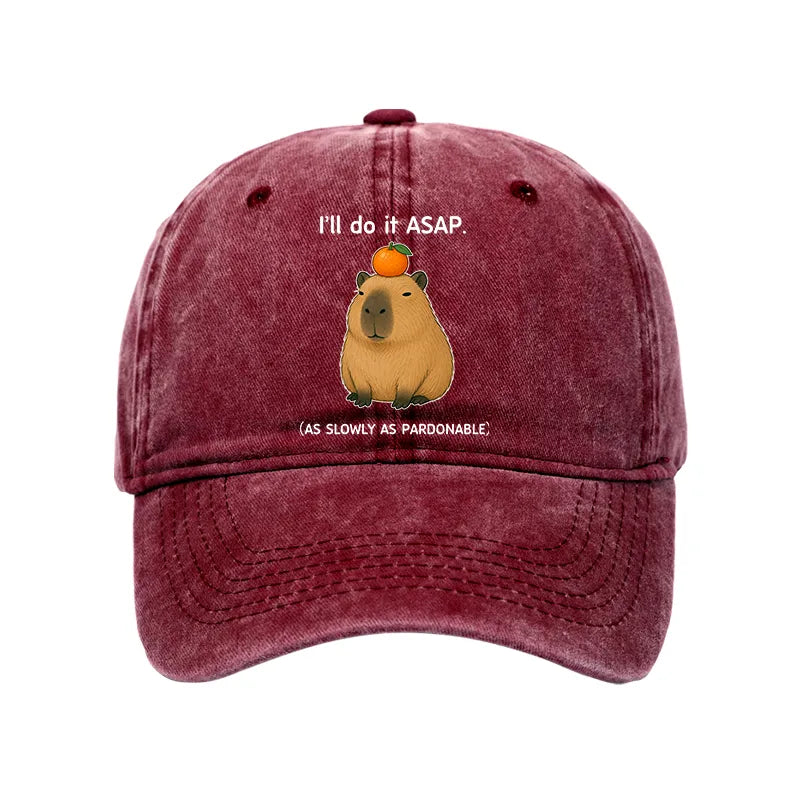 Kyoto-Lion Slow Task Capybara Meme Washed Cap