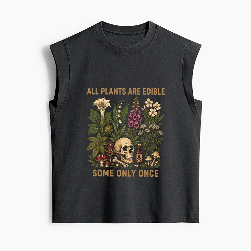 Kyoto-Lion Edible Plants Some Only Once Joke Women's Washed Tank Tops