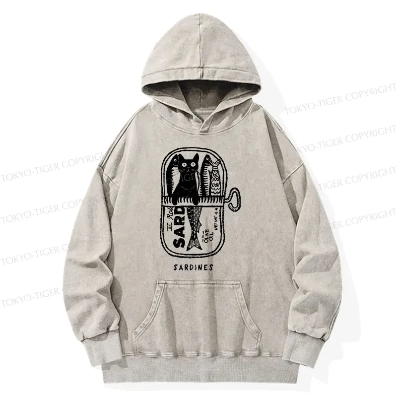 Kyoto-Lion Cat Hiding In A Sardine Can Washed Hoodie