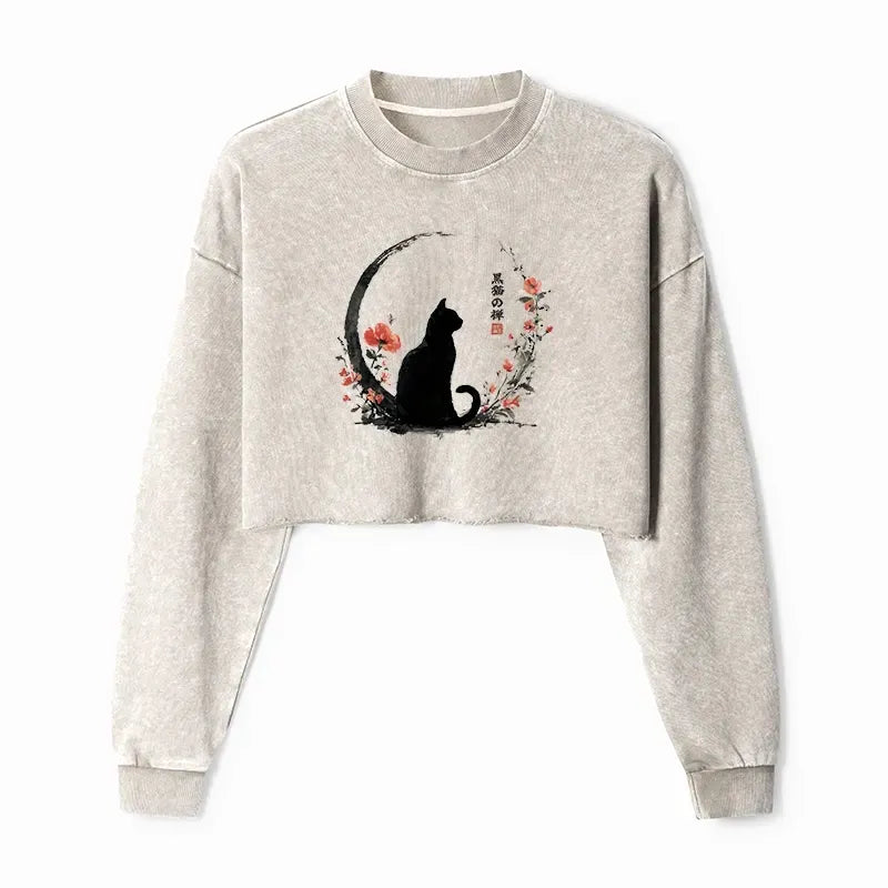 kyoto lion vintage flower crop sweatshirt for women
