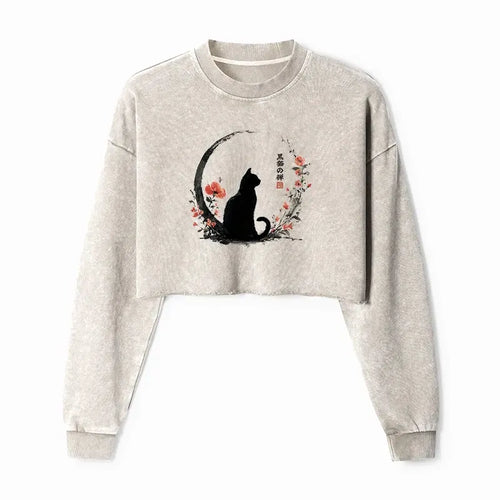 kyoto lion vintage flower crop sweatshirt for women