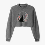 japanese black cat washed crop sweatshirt