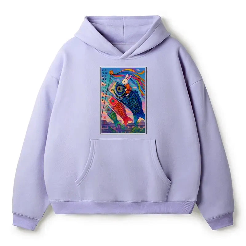 Kyoto-Lion Ukiyoe Rabbit Ride Carp Streamer Poster Adult Fleece Hoodie