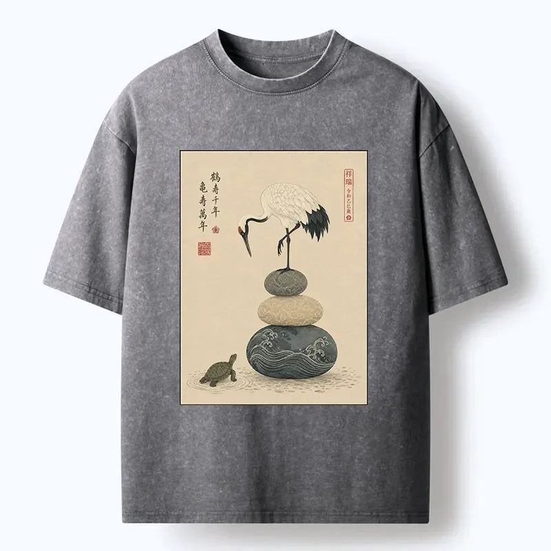 Traditional Art Washed Tee for Streetwear