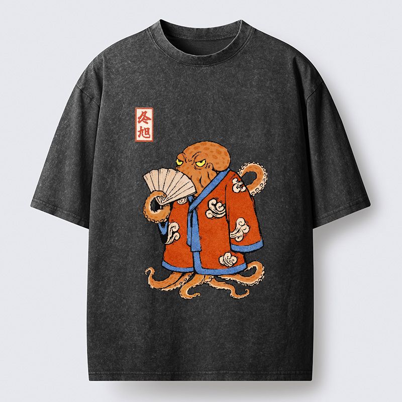 japanese octopus ukiyo-e washed t-shirt