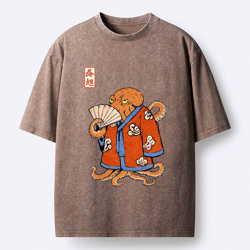 japanese octopus ukiyo-e washed t-shirt